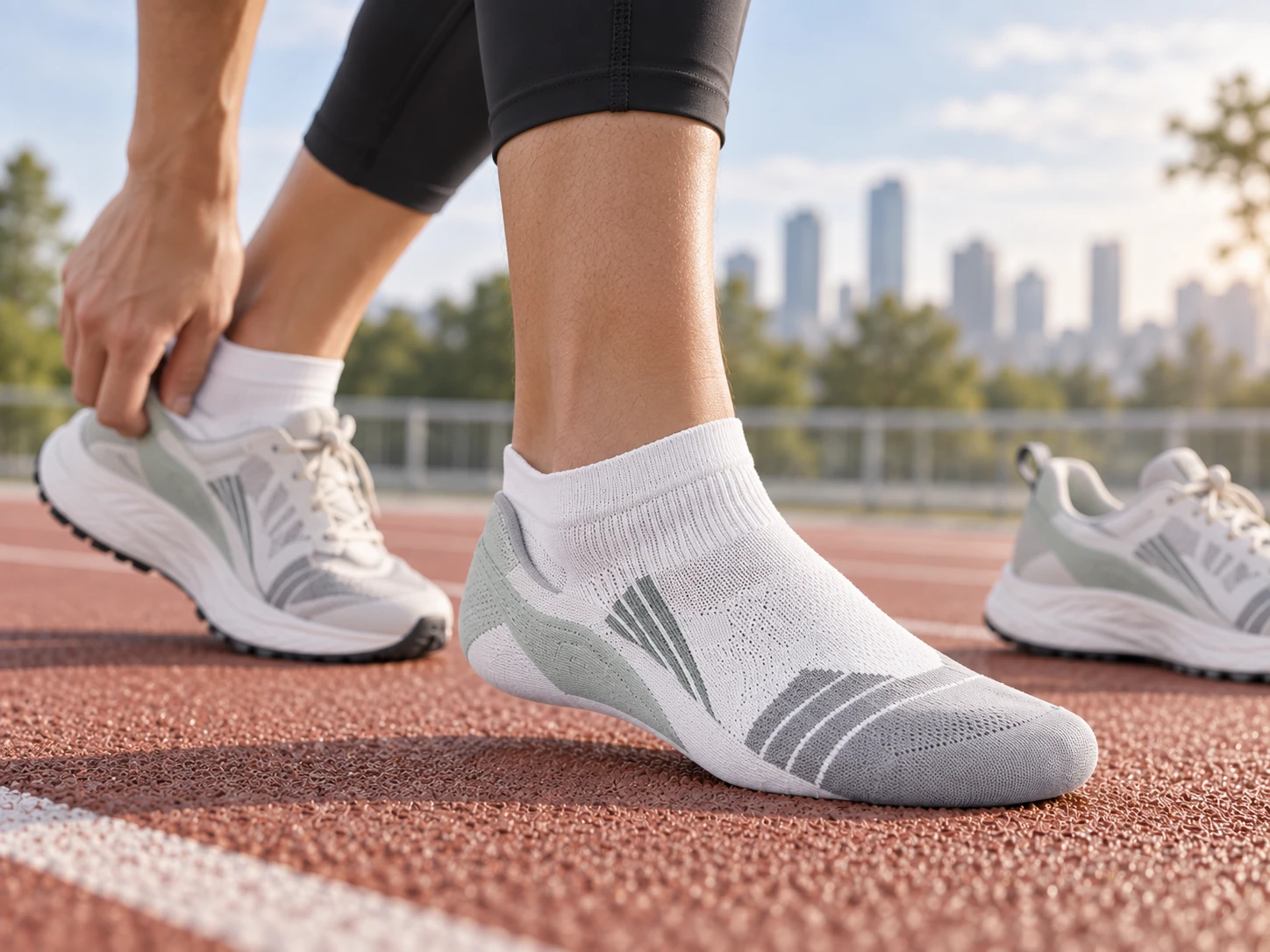 Running and training socks in a real track training scene