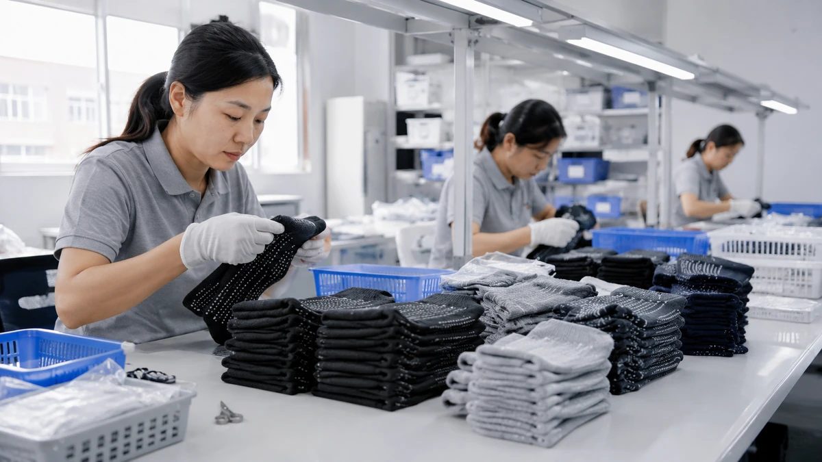 Workers reviewing finished socks
